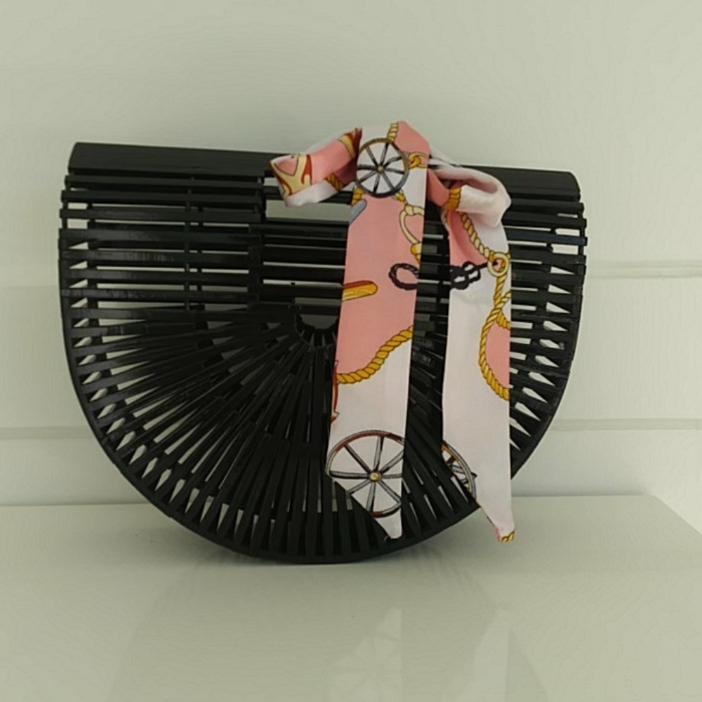 Black Bamboo clutch with scarf